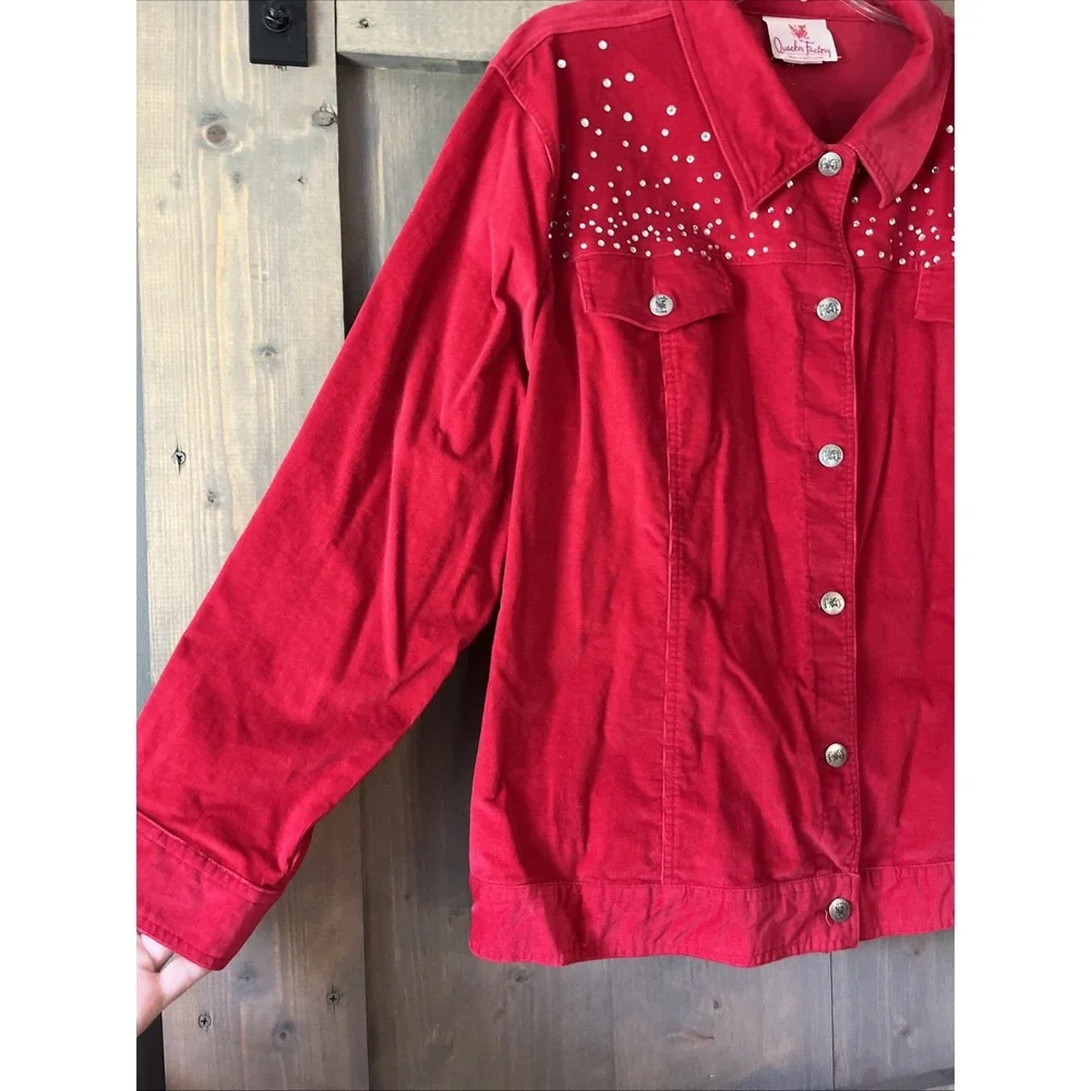 Vintage Quacker Factory Womens Jacket Red Corduroy Embellished Button Up Sz 3X - Picture 7 of 9